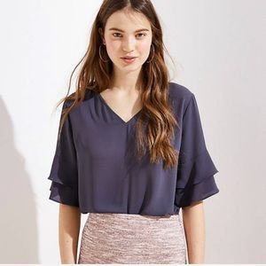 LOFT Tiered Bell Cuff Top Size Large Charcoal Grey